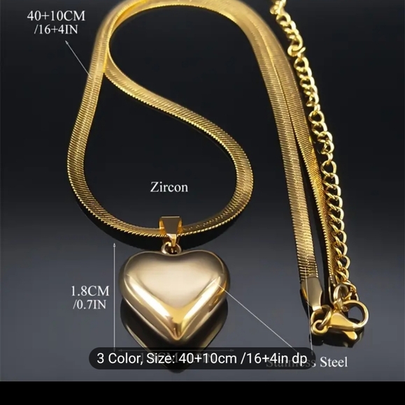GENUINE 14K YELLOW GOLD OVER STAINLESS STEEL HERRINGBONE NECKLACE & 💛 PENDANT - Picture 3 of 6